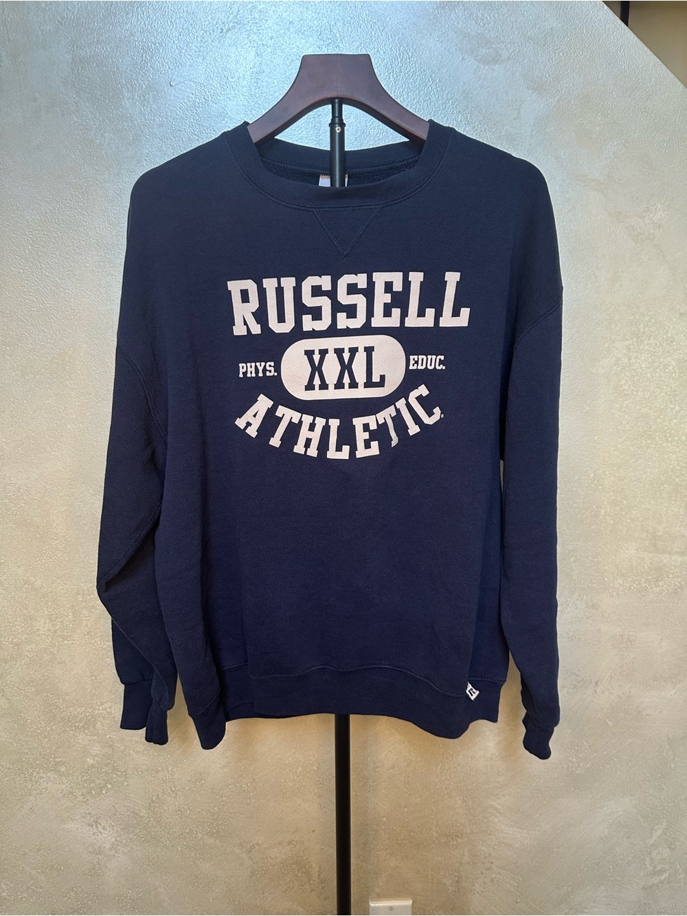 Vintage 90s Russell Athletic Phys Educ Sweatshirt Navy Blue Large Y2K Crewneck